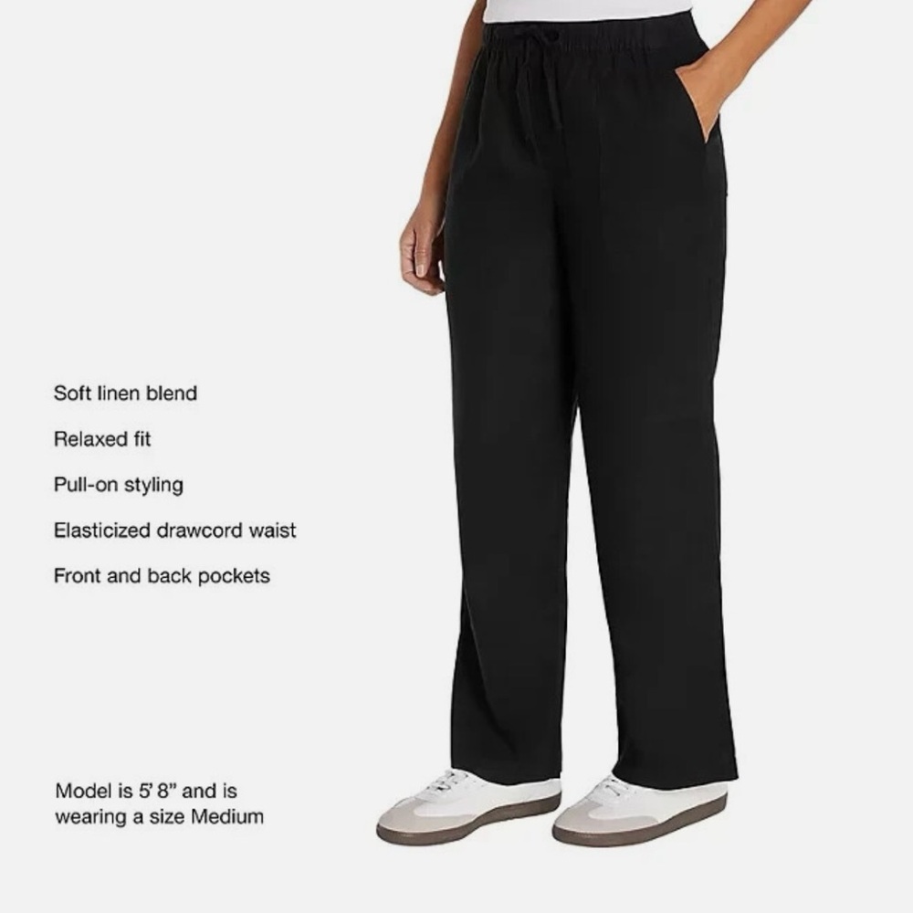 GAP Women's Black Wide-Leg Drawstring  Linen Pants - Picture 5 of 8